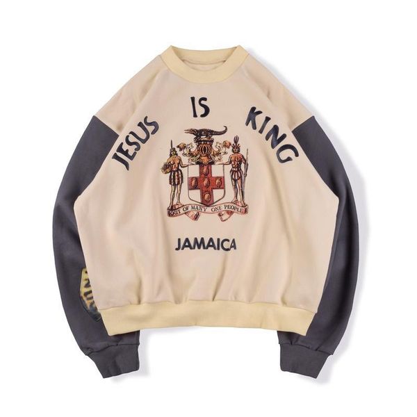 

20ss autumn winter usa america hip hop stars jesus is king jamaica patchwork hoodie men crewneck sweatshirt women hoodie hoody, Black
