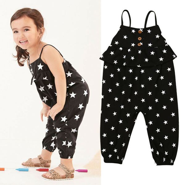 

6m-5y toddler kids baby girl sleeveless star print strap romper jumpsuit playsuit outfits summer clothes, Blue