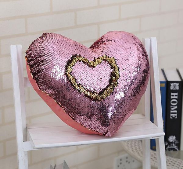 

fashion cushion cover mermaid sequin shiny pillow magical discoloration pillow cover home car decorative heart pillow case dhl ing
