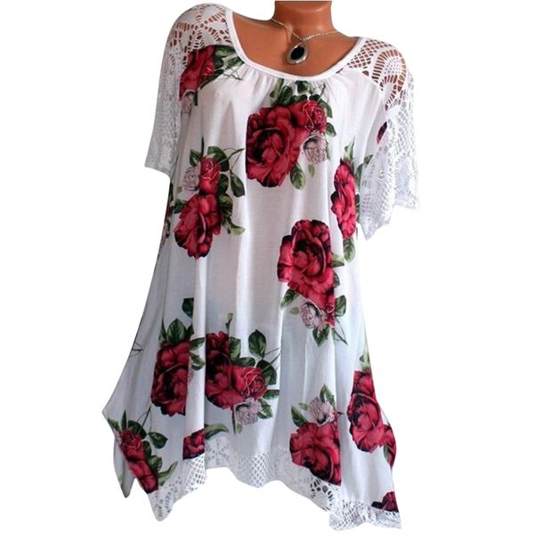 

blouses for women clothes size plus vintage blouse summer women lace patchwork floral printed short sleeve shirt blusas feminina, White