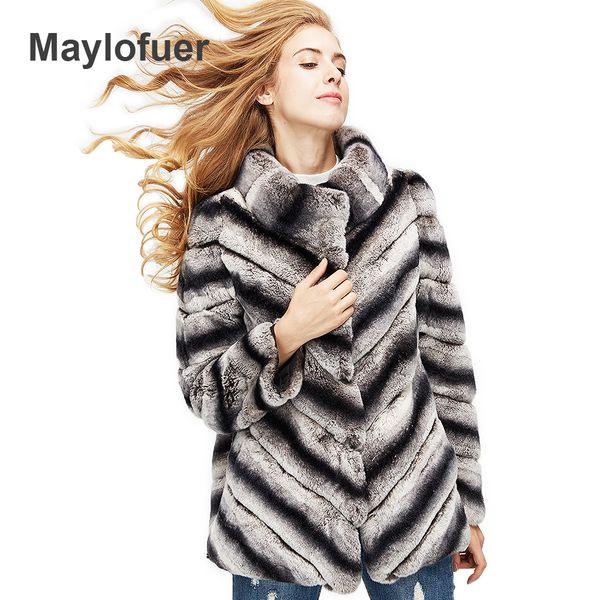

women real natural fur coat 100% genuine fur chinchilla color winter jacket 70cm, Black