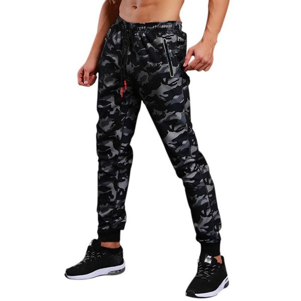 

man fashion pocket spliced camouflage printed pants elastic waist trousers streetwear men's wild casual pants for autumn winter, Black