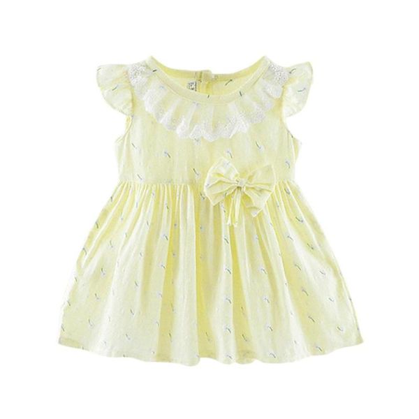 

summer casual baby girls flare sleeve floral print kids bow princess dresses, Red;yellow