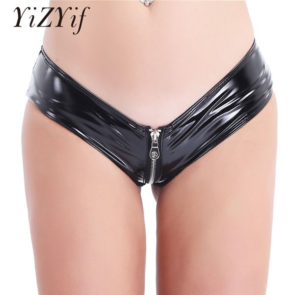 

yizyif women open crotch fetish crotchless panties latex shorts women shorts mini zipper open crotch, White;black