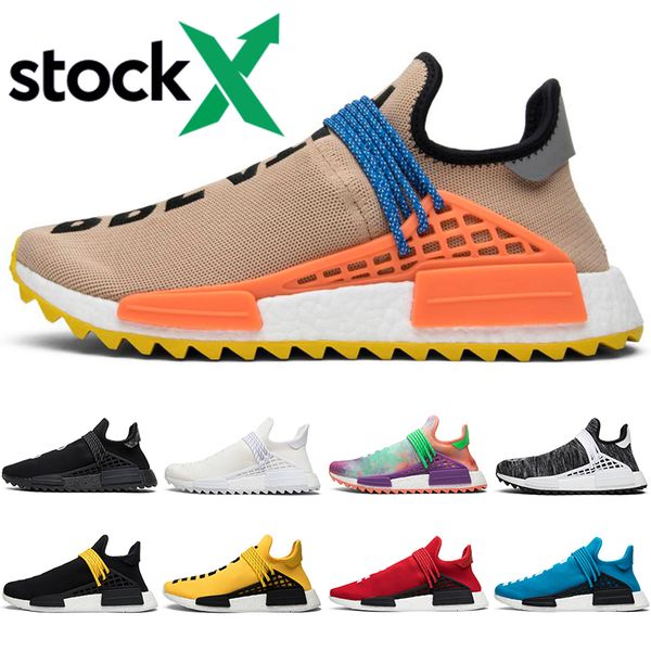 

stock x nmd pharrell williams human race hu running shoes men women nerd black blank canvas oreo mens trainers sports sneaker, White;red
