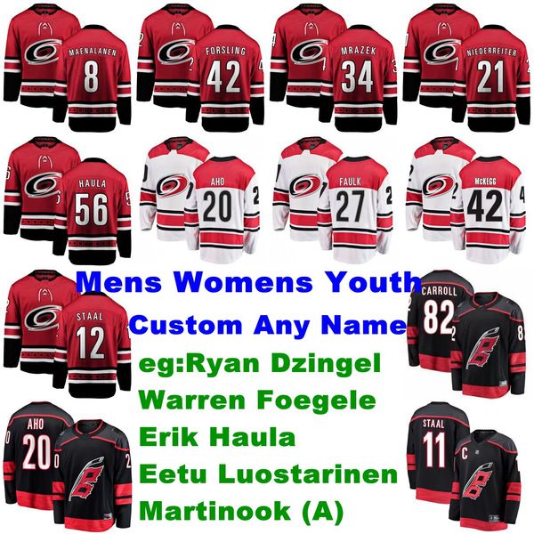

carolina hurricanes jerseys ryan dzingel jersey warren foegele haula eetu luostarinen martinook ice hockey jerseys mens customize stitched, Black;red