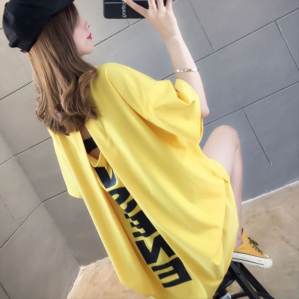 

2020 long design letter printing loose backless t-shirt vest short-sleeved t-shirt women's fashionable clothes women's clothing, White