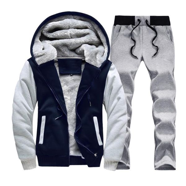 

asali mens winter casual sportwear suits 2018 letter print men tracksuit jacket + pants sweatshirt set thick zipper fleece warm, Gray