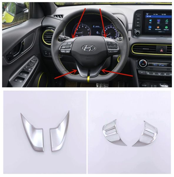 

2pcs abs matte car steering wheel button frame cover trim car stickers styling accessories for kona encino 2018 2019