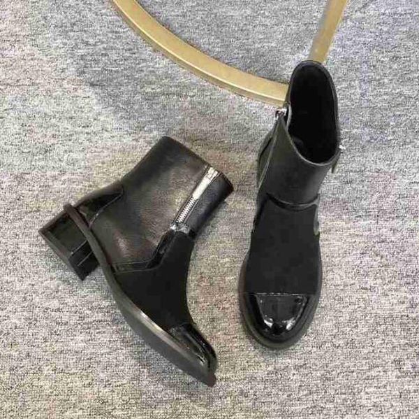 

оригинальная коробка] роскошный дизайнер женщин martin лодыжки низкий каблук 3.5 см сапоги осень-зима сустав корова кожаная обувь размер 35, Black