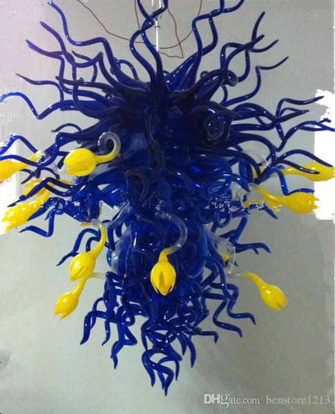 

ce/ul led light murano glass flower chandelier blue and yellow color style hand blown glass chandelier