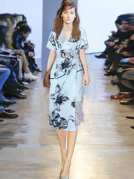 

luxury women lace pathwork asymmetrical dress short sleeve runway dresses, Black