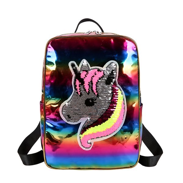 

trend reflective backpack for girls sequins unicorn patterns zipper back pack for ladies women casual school bag drop shipping