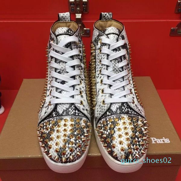 

2019 new luxury gold spikes red bottom sneakers shoes casual walking famous python leather leisure flats with box g02, Black