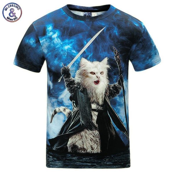 

mr .1991inc кошки футболка мужчины / женщины 3d print meow star cat хип-хоп мультфильм футболки летние топы тис мода 3d рубашки, White;black