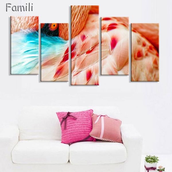 

5 панелей / комплект wall art painting фламинго прогулки на пляже фотографии без рамы отпечатки на холсте стены животного картины для гостин