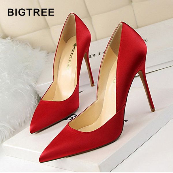 

2019 new arrival women high heels women pumps pointed stiletto heels shoes solid silk shallow women's wedding shoes, Black