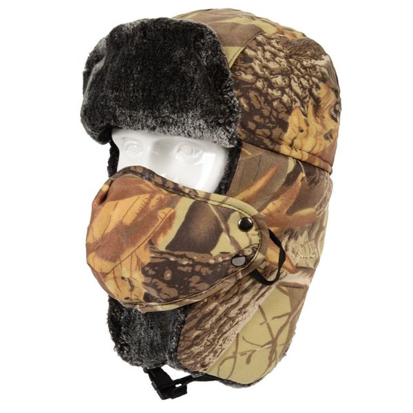 

winter hat cap men outdoor warm fleece face mask skiing hat fishing hunting ear protector windproof hats, Black