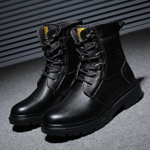 

winter men's knight boots add velvet to keep warm leather boots men's high leather leisure boots, boots, Black