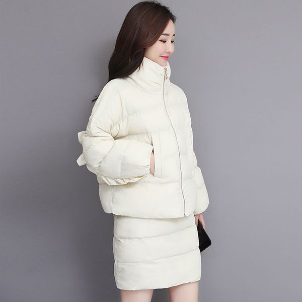 

2019 winter jacket women 2pcs set parkas mujer 2019 fashion coat loose stand collar jacket parka warm casual overcoat with skirt, Black