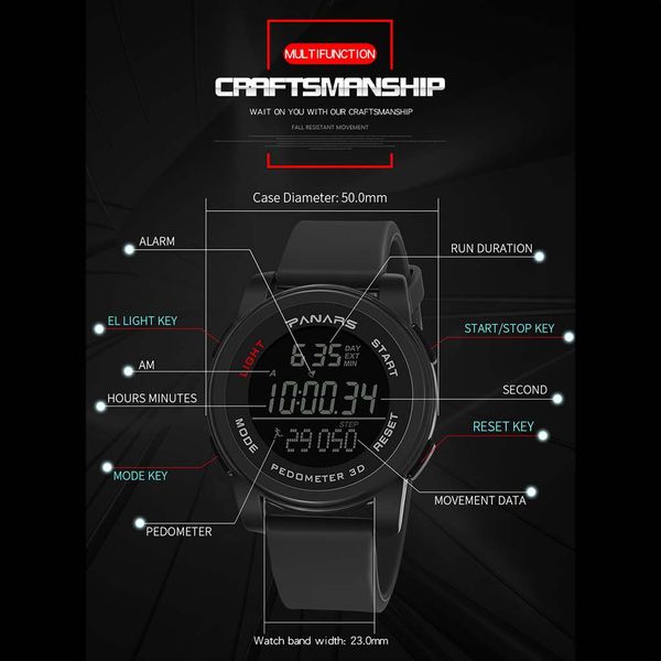 

panars fashion waterproof running step counter men's sports electronic watch digital watch fashion gif men's outdoor sport, Slivery;brown