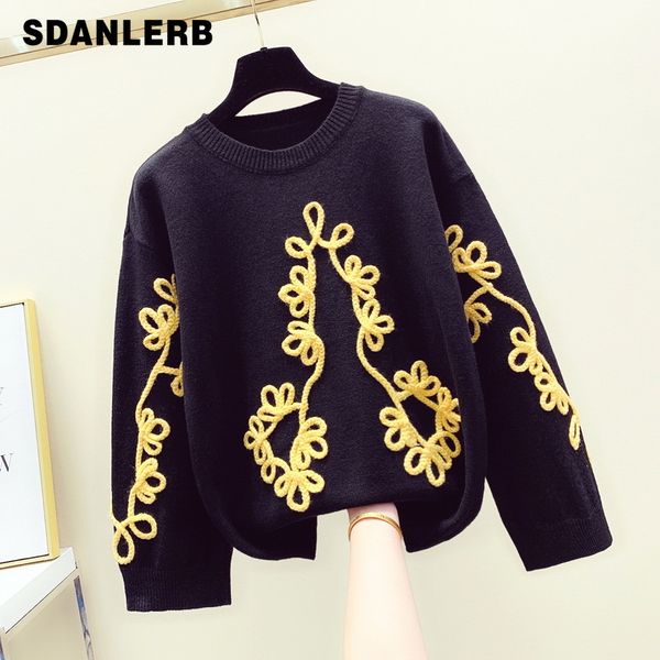 

black embroidered sweater sweaters women pullover knitted, White;black