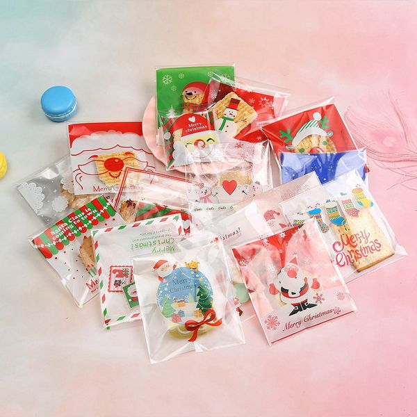 

100pcs bakery package christmas style self-sealed biscuit cookie candy bag 10 * 10 christmas candy supplies gift present bags