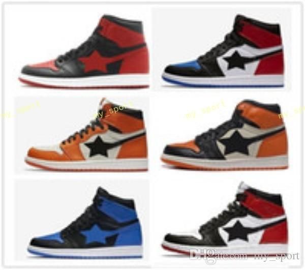 

new high 1 royal og banned black bred basketball shoes toe three mandarin duck 1s athletic sneakers