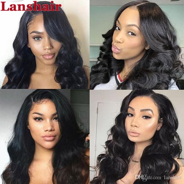 

4x4 closure wig malaysian brazilian idian hair body wave wig natural color remy 150% density lace front human hair wigs for black women, Black;brown