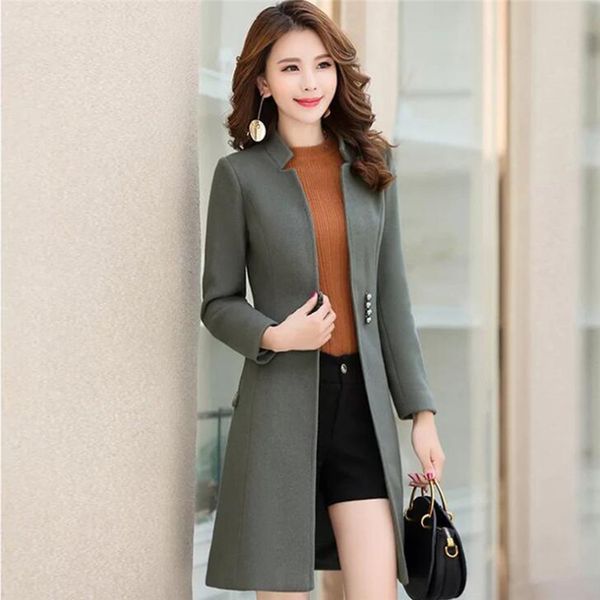 

wool coat lady autumn winter warm slim cardigants women collar long sleeve warm streetwear soft coat office lady robe femenina, Black