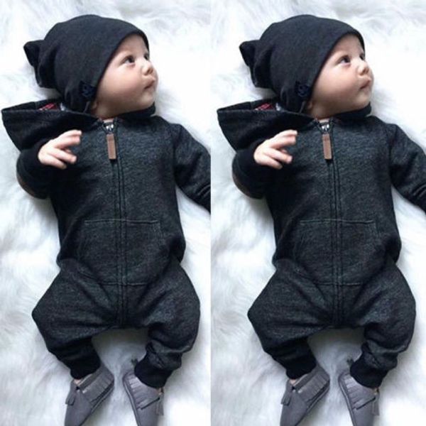 

ins kids cotton clothing baby zipper hooded rompers toddler girls long sleeved jumpsuits infant boys onesies outdoor ces, Blue