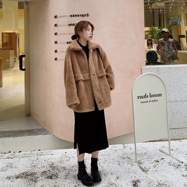 

топ качество sweet girl элегантные женщины овечьей шерсти long стрижку овец шуба, Black