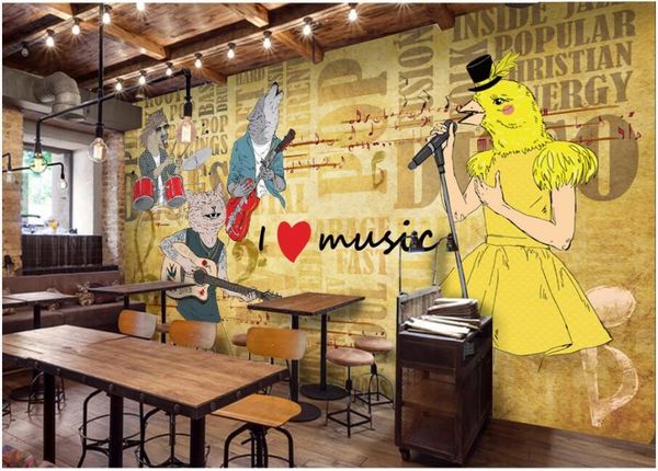 

wdbh custom p mural 3d wallpaper modern music background bar hand drawn animal people playing 3d wall murals wallpaper for walls 3 d