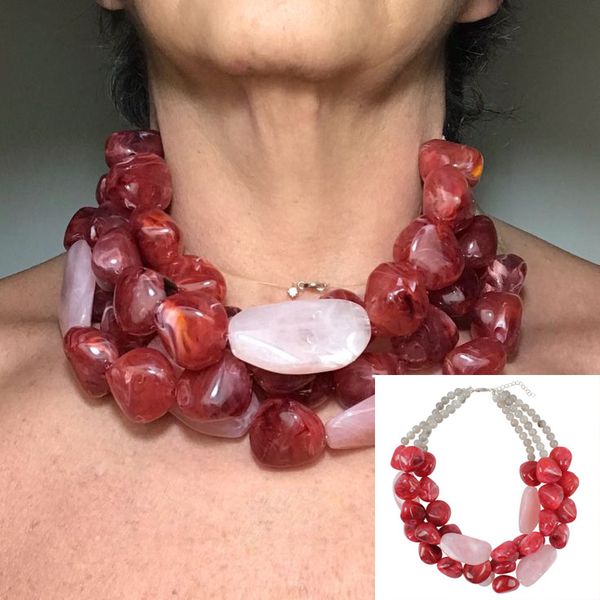 

new women ethnic big irregular resin necklace bohemian multi layer strand african necklace collares grandes chunky collier, Silver