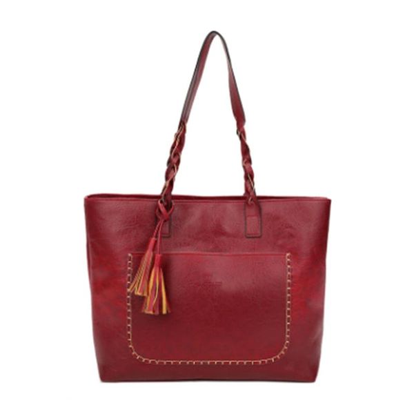 

women fashion zipper pu leather shoulder bag retro tassel handbag solid color tote bag wine red/black/dark brown/light brown