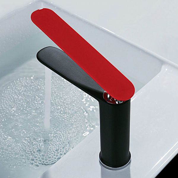 

Contrast Color Brass Bathroom Basin Faucet long handle Single Hole Deck Mounted Sink Water Taps Mixer White/Black -Black/Red-Chr