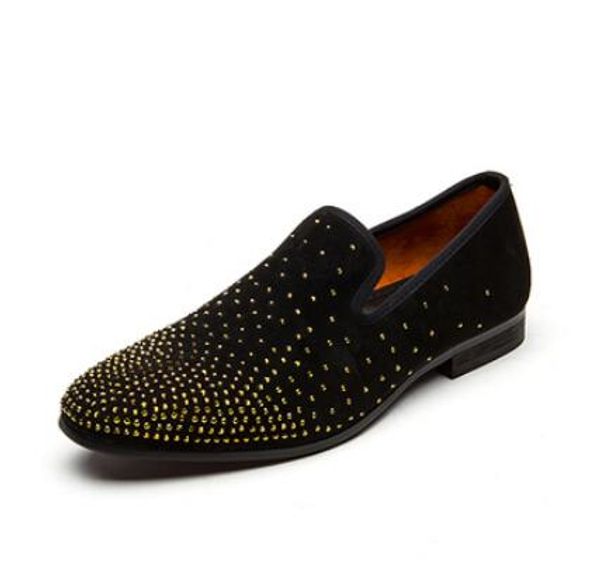 Neu eingetroffen Royal GOLD Strass Herren Loafer Luxus Slip-on Wildleder Herren Kleid Schuhe Handgefertigte Herren Hochzeits- und Abschlussballschuhe 38-46