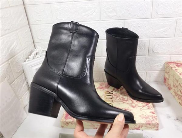 

martin boots pointed leather western cowboy style short boots european and american fashion british women's boots wild, Black