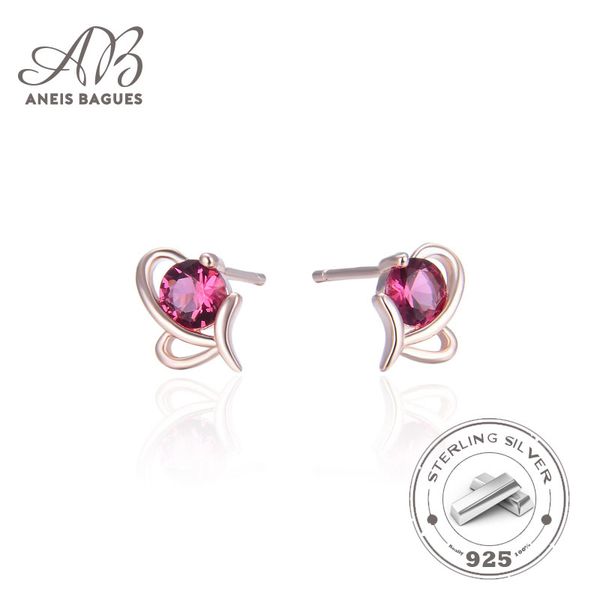 

aneis bagues 925 sterling silver classic clear cubic zircon rose gold with ruby stud earrings for women sterling silver jewelry, Golden;silver