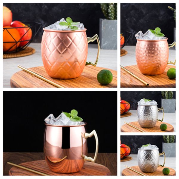 

500-600ml moscow mule mug copper mug stainless steel beer cup rose gold hammered copper plated drinkware t2i5238