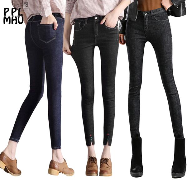 

2019 new jeans mujer pantalones de mezclilla color negro estiramiento pantalones femeninos ajustados mujer, Blue
