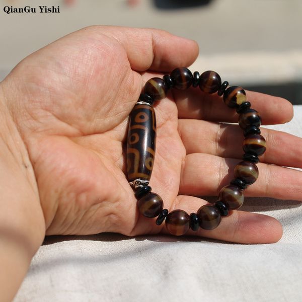

retro natural tibetan dzi agates bracelets vintage jewelry buddha prayer nine-eyed agates charm line eyed bracelets lady/man, Golden;silver