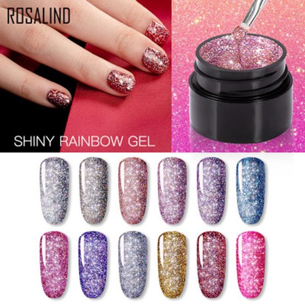 

sparkling rainbow gel nail polish soak off uv led glitter manicure nail art gel mh88, Red;pink