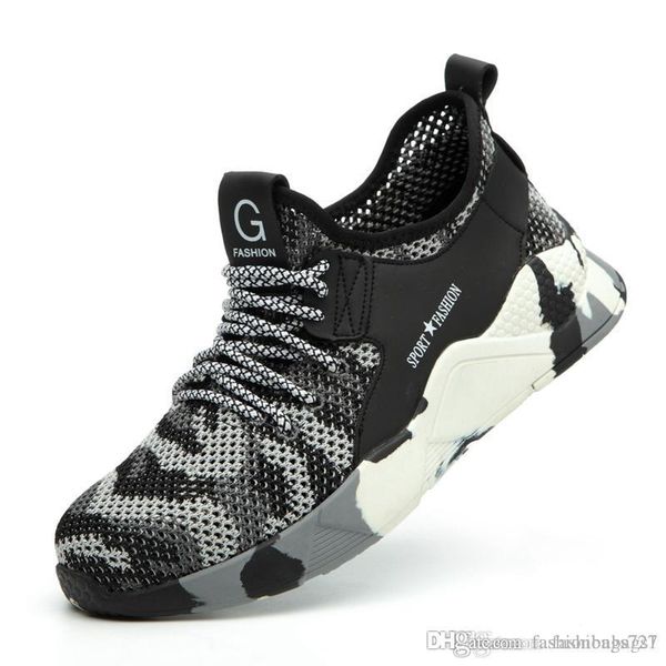 

camouflage safety shoes men breathable summer mens shoes standard steel anti - smash anti - puncture work shoes steel toe work boots 24, Black;brown