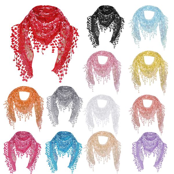 

wholesale female lace sheer floral scarf wrap tassel scarf hollow lace rose floral knit triangle mantilla scarves foulard femme, Blue;gray