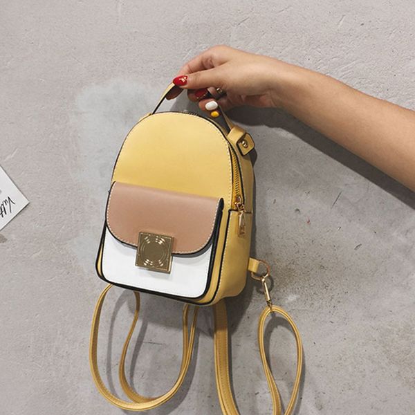 

women green contrast color leather backpack mini soft touch multi-function small backpack female ladies shoulder bag girl purse