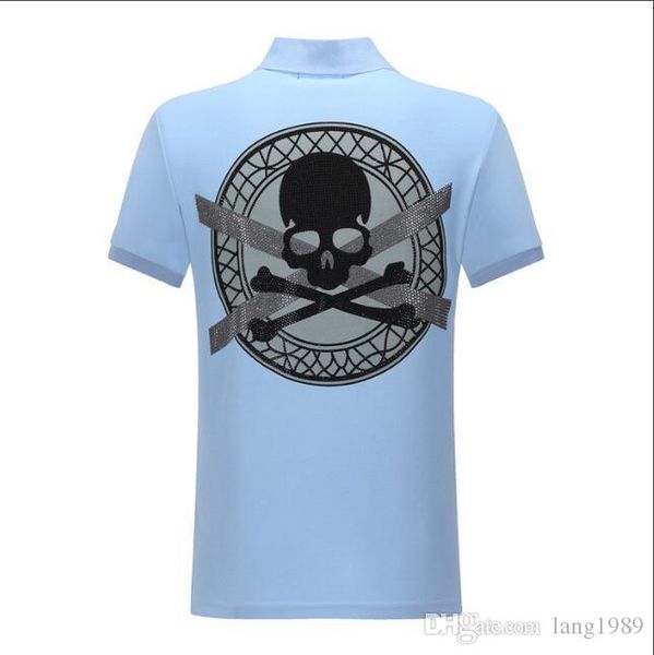 

2019 wholesale men's wear cotton large-size short-sleeved t-shirt summer lapel polo shirt phillip plain #4404, White;black