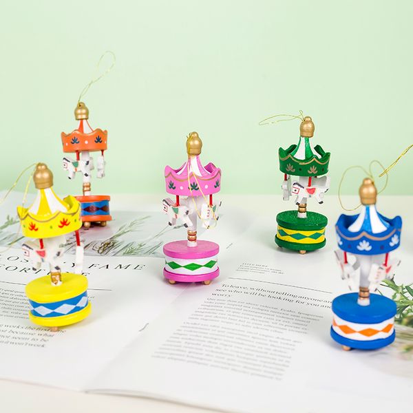 

6pcs/pack kawaii wooden carousel hanging pendant christmas tree decor ornament xmas party christmas decoration for home 2020