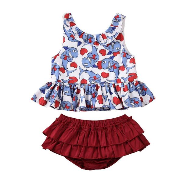 

2020 новый 0-24 м младенческой детские дети девушки одежда наборы рябить мультфильм печати рукавов жилет топы + шорты 2 шт. новорожденных на, White
