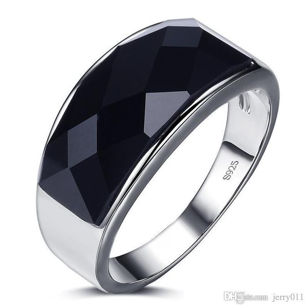 

new arrival black agate gem stone 925 sterling silver men finger rings wedding ring for man jewelry wholesale